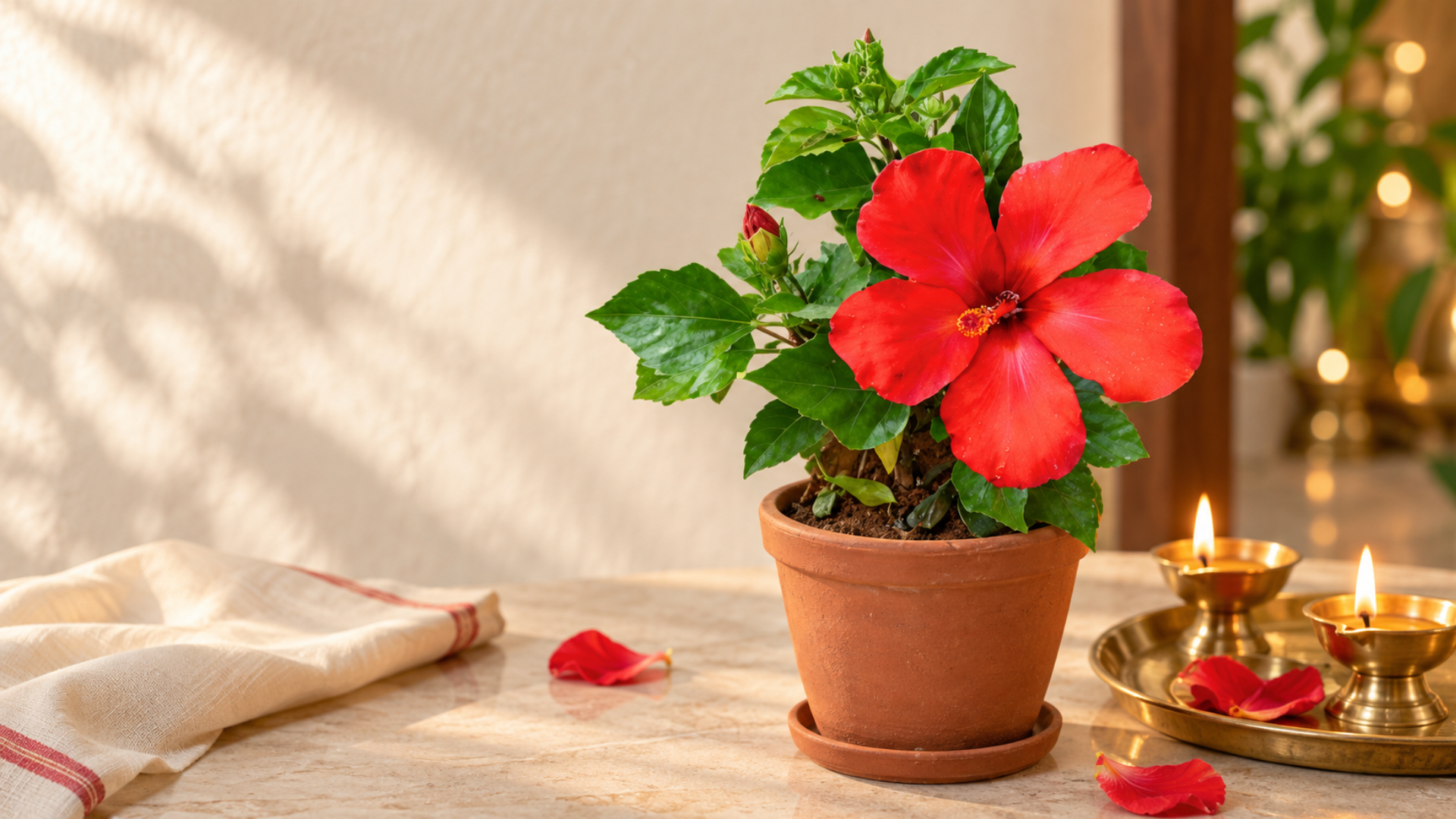Day 1 (Maa Shailputri): Red Hibiscus (लाल गुड़हल)